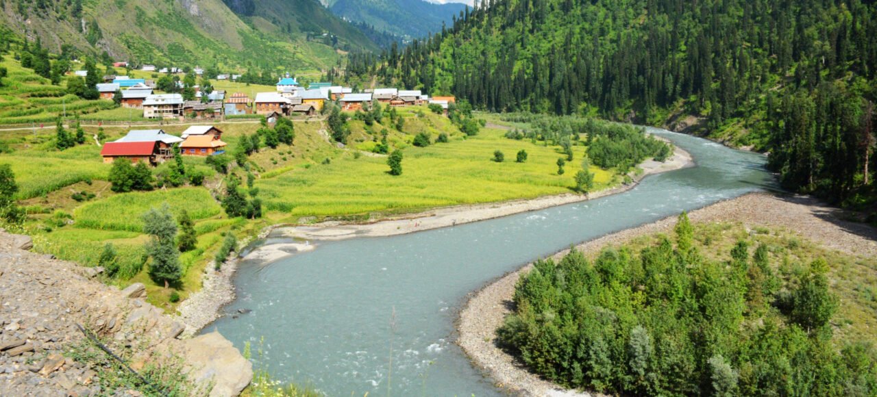 River surrounded by mountains, neelam, pakistan valley, summer