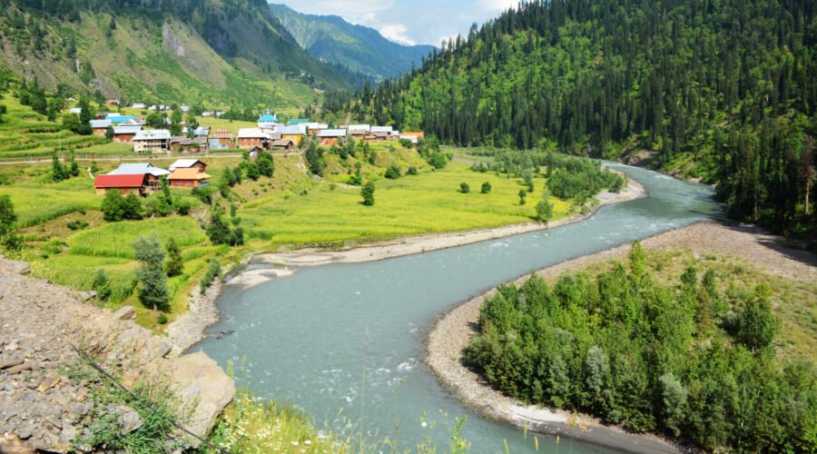 River surrounded by mountains, neelam, pakistan valley, summer