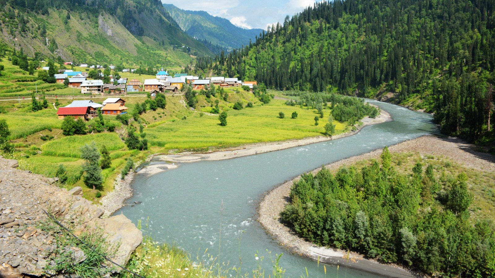 River surrounded by mountains, neelam, pakistan valley, summer